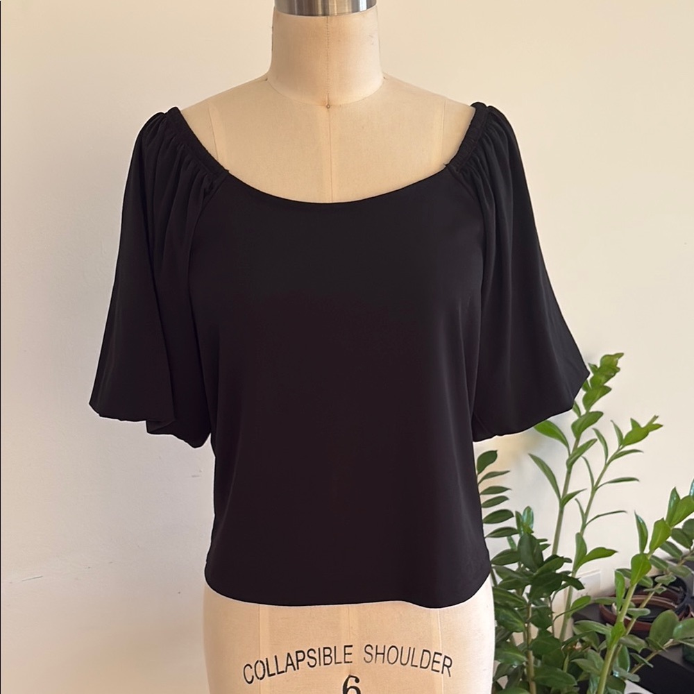 Banana Republic Factory Black Puff Sleeve Crop Blouse